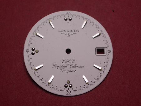 Longines Zifferblatt, Ø 28,5mm, weiß mit silberfarbenen Inlays 