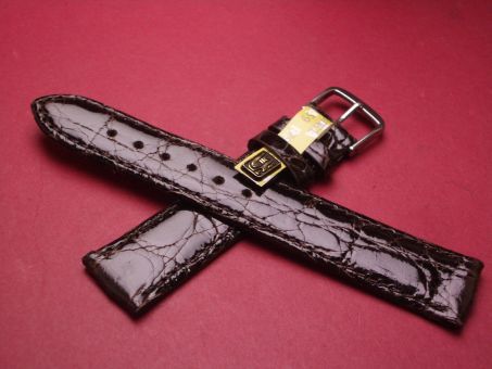 Louisiana Krokodil-Leder-Armband, 18mm im Verlauf auf 16mm, Farbe: dunkelbraun  glänzend 