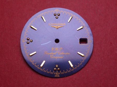 Longines Zifferblatt, Ø 28,5mm, blau mit goldfarbenen Inlays, leicht beschädigt 