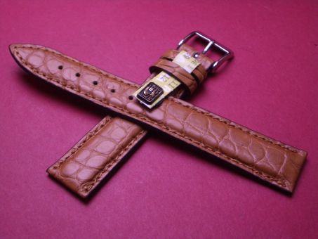 Louisiana Krokodil-Leder-Armband, 18mm im Verlauf auf 16mm, Farbe: cognac-braun 