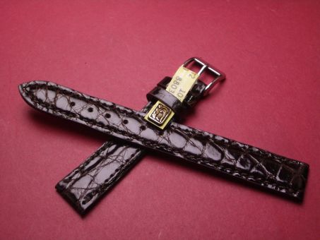 Louisiana Krokodil-Leder-Armband, 16mm im Verlauf auf 14mm, Farbe: dunkelbraun glänzend 