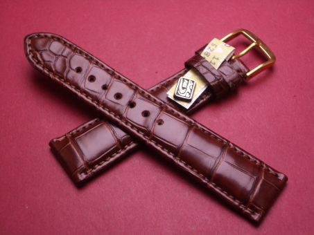 Krokodil-Leder-Armband, 19mm im Verlauf auf 16mm, signiert: Glashütte, Farbe: braun, XS-Länge 