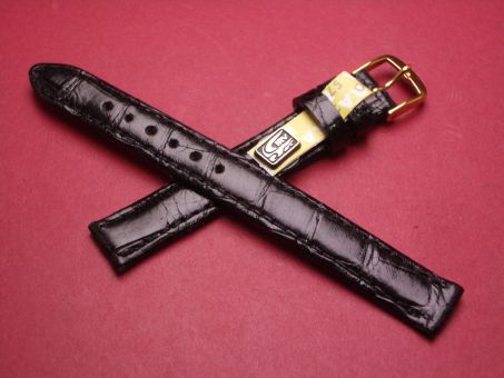 Leder-Armband, Krokodil, 12mm im Verlauf auf 12mm, Farbe: schwarz glänzend 