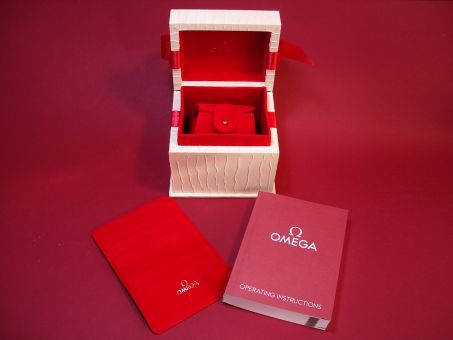 Omega Uhren-Dose Box mit Einstecketui und Bedienungsanleitung und Umkarton 