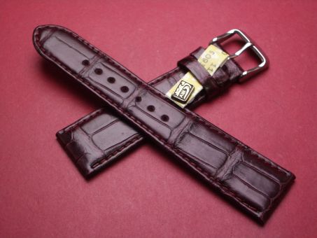 Louisiana Krokodil-Leder-Armband, 22mm auf 18mm, Farbe: weinrot 