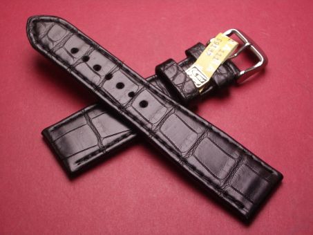 Louisiana Krokodil-Leder-Armband, 22mm auf 18mm, signiert: Glashütte, Farbe: schwarz 
