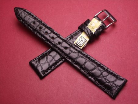 Louisiana Krokodil-Leder-Armband, 18mm im Verlauf auf 14mm, Farbe: schwarz 