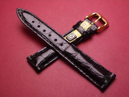 Louisiana Krokodil-Leder-Armband, 18mm im Verlauf auf 16mm, signiert: Fluco, Farbe: schwarz glänzend 