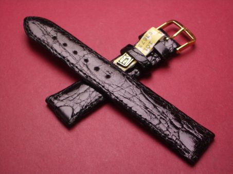 Louisiana Krokodil-Leder-Armband, 18mm im Verlauf auf 16mm, Farbe: schwarz glänzend 