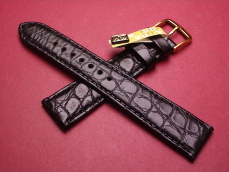 Krokodil-Leder-Armband, 19mm im Verlauf auf 16mm, signiert: Glashütte, Farbe: schwarz 
