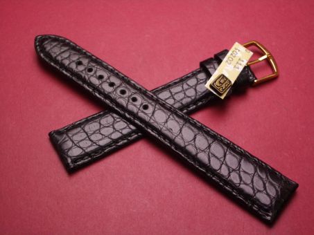 Krokodil-Leder-Armband, 19mm im Verlauf auf 16mm, signiert: Glashütte, Farbe: schwarz, XL-Länge 