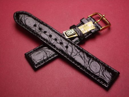 Krokodil-Leder-Armband, 19mm im Verlauf auf 18mm, signiert: Graf, Farbe: schwarz glänzend 
