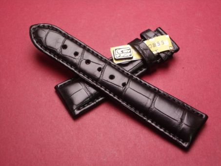 Krokodil-Leder-Armband, 19mm im Verlauf auf 16mm, Farbe: schwarz, ohne Schließe, XS-Länge 