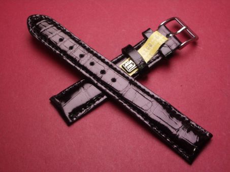 Louisiana Krokodil-Leder-Armband, 17mm im Verlauf auf 16mm, Farbe: schwarz glänzend 