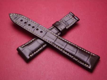 Breguet Lederarmband, Krokodil, Breite: 20mm im Verlauf auf 16mm, Längen: Lochseite 125mm & Schließenseite 85mm, braun mit heller Naht, ohne Schließe, GCU.9V6.LO.AM 