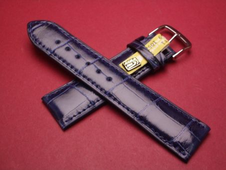 Louisiana Krokodil-Leder-Armband, 22mm auf 20mm, Farbe: dunkelblau glänzend 