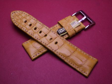 Louisiana Krokodil-Leder-Armband, 24mm auf 22mm, Farbe: gelb 