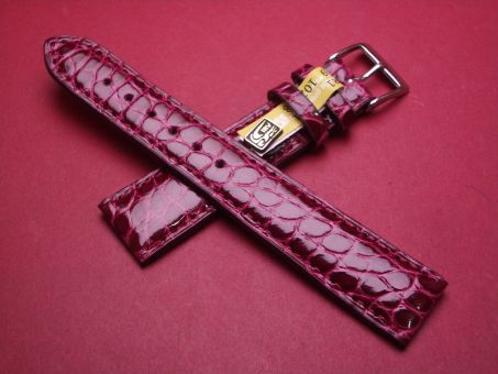 Krokodil-Leder-Armband, 19mm im Verlauf auf 16mm, Farbe: rote Beere glänzend 