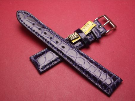 Krokodil-Leder-Armband, 19mm im Verlauf auf 16mm, Farbe: dunkelblau glänzend 