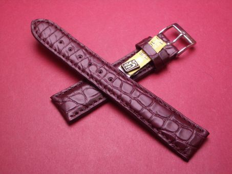 Krokodil-Leder-Armband, 19mm im Verlauf auf 16mm, Farbe: weinrot matt 