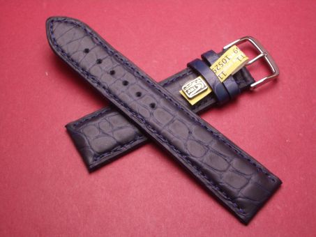 Louisiana Krokodil-Leder-Armband, 22mm auf 20mm, Farbe: dunkelblau matt 
