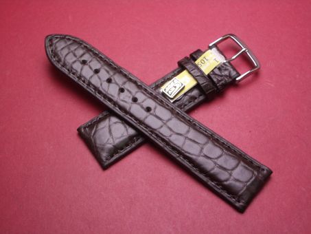 Louisiana Krokodil-Leder-Armband, 22mm im Verlauf auf 20mm an der Schließe, Farbe: schokobraun matt 