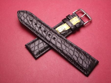 Louisiana Krokodil-Leder-Armband, 22mm im Verlauf auf 20mm an der Schließe, Farbe: schwarz 