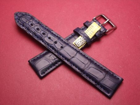 Louisiana Krokodil-Leder-Armband, 20mm im Verlauf auf 18mm an der Schließe, Farbe: dunkelblau matt 