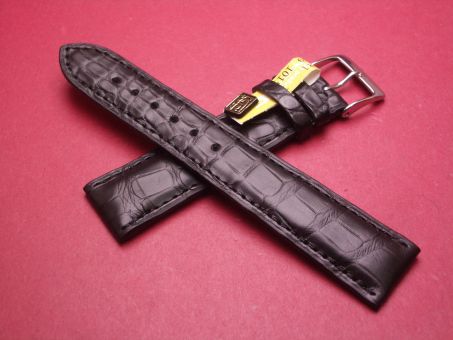 Louisiana Krokodil-Leder-Armband, 20mm im Verlauf auf 18mm an der Schließe, Farbe: schwarz 