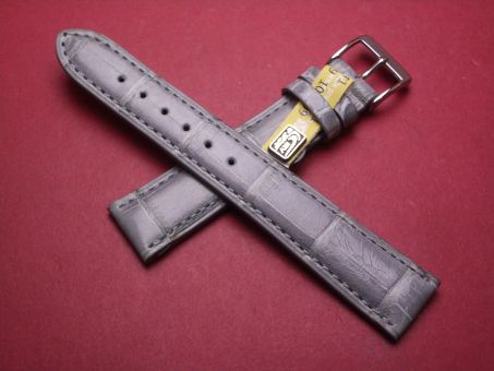 Louisiana Krokodil-Leder-Armband, 18mm im Verlauf auf 16mm an der Schließe, Farbe: grau glänzend 