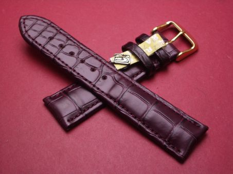 Louisiana Krokodil-Leder-Armband, 22mm im Verlauf auf 20mm an der Schließe, Farbe: bordeaux-rot 