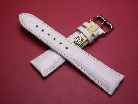 Louisiana Krokodil-Leder-Armband, 22mm im Verlauf auf 18mm an der Schließe, Farbe: weiß matt 