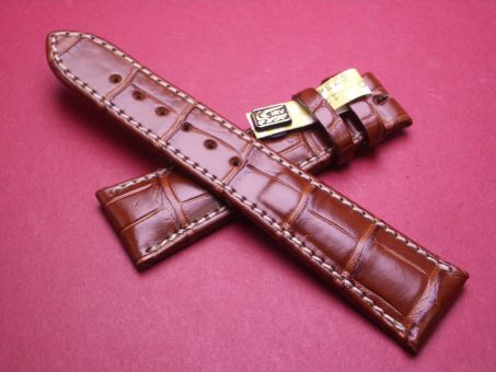 Louisiana Krokodil-Leder-Armband, 22mm im Verlauf auf 18mm an der Schließe, signiert: D. Dornblüth & Sohn, Farbe: braun mit heller Naht 
