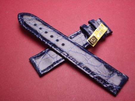 Louisiana Krokodil-Leder-Armband, 22mm im Verlauf auf 20mm an der Schließe, Farbe: dunkelblau glänzend, XL-Länge 