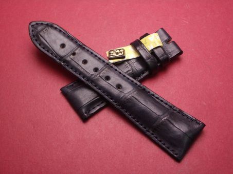 Louisiana Krokodil-Leder-Armband, 22mm im Verlauf auf 18mm an der Schließe, signiert: Alexander Shorokhoff, Farbe: dunkelblau, XS-Länge 