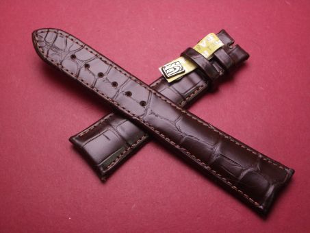 Louisiana Krokodil-Leder-Armband, 22mm im Verlauf auf 17mm an der Schließe, signiert: D. Dornblüth & Sohn, Farbe: dunkelbraun, XL-Länge 