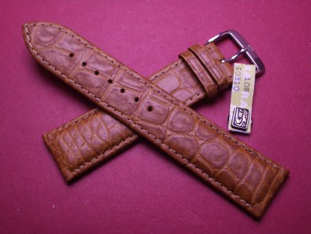 Louisiana Krokodil-Leder-Armband, 22mm im Verlauf auf 20mm an der Schließe, signiert: Di-Modell, Farbe: braun, XL-Länge 