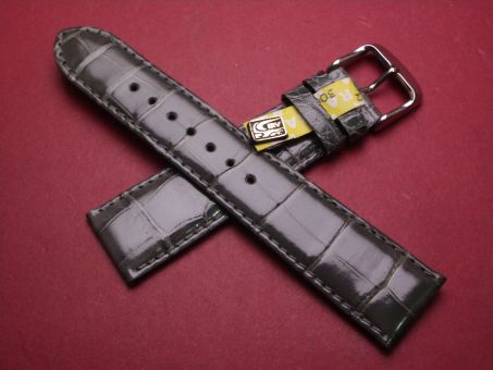 Louisiana Krokodil-Leder-Armband, 22mm im Verlauf auf 18mm an der Schließe, Farbe: grau-grün glänzend 