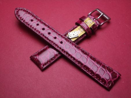 Louisiana Krokodil-Leder-Armband, 18mm im Verlauf auf 16mm an der Schließe, Farbe: rote Beere glänzend 