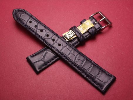 Louisiana Krokodil-Leder-Armband, 18mm im Verlauf auf 16mm an der Schließe, Farbe: dunkelblau matt 
