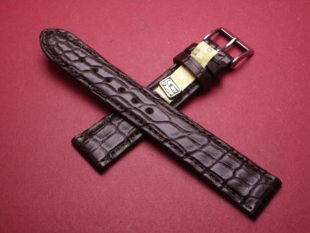 Louisiana Krokodil-Leder-Armband, 18mm im Verlauf auf 16mm an der Schließe, Farbe: dunkelbraun matt 