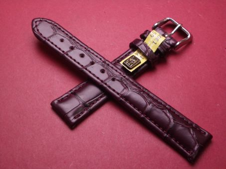 Louisiana Krokodil-Leder-Armband, 18mm im Verlauf auf 16mm an der Schließe, Farbe: weinrot matt 