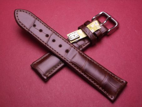 Louisiana Krokodil-Leder-Armband, 20mm im Verlauf auf 18mm an der Schließe, Farbe: braun 