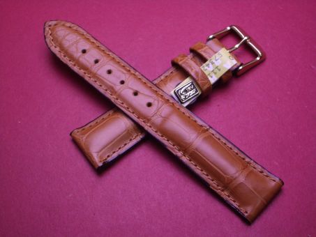 Louisiana Krokodil-Leder-Armband, 20mm im Verlauf auf 18mm an der Schließe, Farbe: cognac-braun 