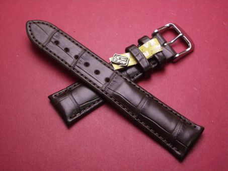 Louisiana Krokodil-Leder-Armband, 20mm im Verlauf auf 18mm an der Schließe, Farbe: schokobraun matt 
