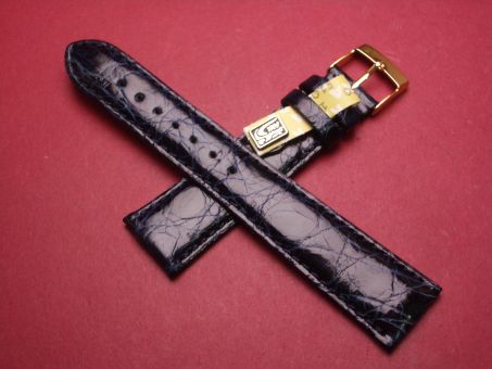 Louisiana Krokodil-Leder-Armband, 20mm im Verlauf auf 16mm an der Schließe, Farbe: dunkelblau glänzend 