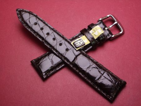 Louisiana Krokodil-Leder-Armband, 20mm im Verlauf auf 18mm an der Schließe, Farbe: dunkelbraun glänzend 