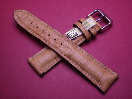 Louisiana Krokodil-Leder-Armband, 20mm im Verlauf auf 18mm an der Schließe, Farbe: natural 