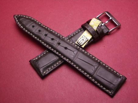 Louisiana Krokodil-Leder-Armband, 20mm im Verlauf auf 18mm an der Schließe, Farbe: schlammbraun mit heller Naht 
