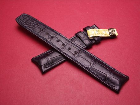 Baume & Mercier Leder-Armband, Krokodil, Breite: 19mm im Verlauf auf 18mm, Längen: Lochseite 125mm & Schließenseite 75mm, Farbe: blau, ohne Schließe, M15AP06A 
